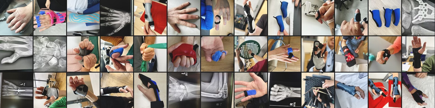 Collage of Marta Siekierska's work — splints, hand and wrist therapy